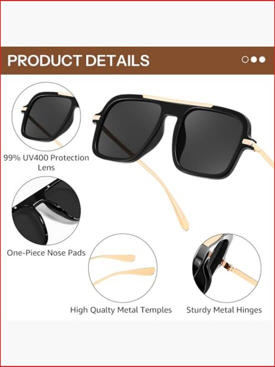 Retro Square Aviator Sunglasses with UV Protection